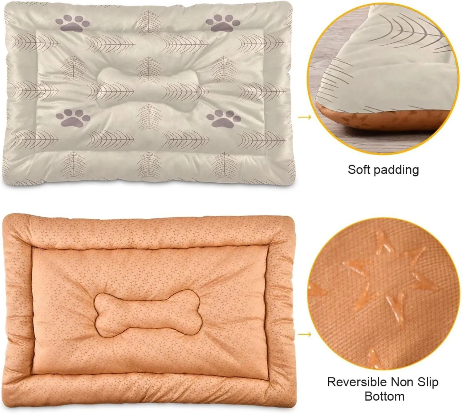 Fishbone and Paw Prints Outdoor Dog Bed for Small Dogs Washable Waterproof Travel Pet Bed Mat Portable Cat Bed with Non-Slip Bottom for Indoor and Sleeping 36 x 24 Inch