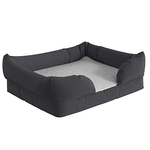 Flash Furniture Cooper Gray Orthopedic Bolster Dog Bed - Memory Foam Base for Dogs up to 12 LBS. - Ultra-Soft White Olefin Sleep Surface - Removable, Washable Cover