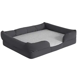 Flash Furniture Cooper Gray Orthopedic Bolster Dog Bed - Memory Foam Base for Dogs up to 25 LBS. - Ultra-Soft White Olefin Sleep Surface - Removable, Washable Cover