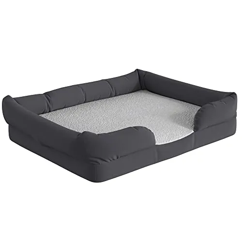 Flash Furniture Cooper Gray Orthopedic Bolster Dog Bed - Memory Foam Base for Dogs up to 25 LBS. - Ultra-Soft White Olefin Sleep Surface - Removable, Washable Cover