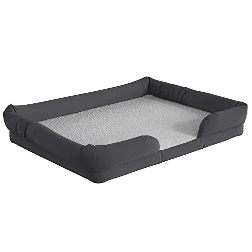 Flash Furniture Cooper Gray Orthopedic Bolster Dog Bed - Memory Foam Base for Dogs up to 44 LBS. - Ultra-Soft White Olefin Sleep Surface - Removable, Washable Cover