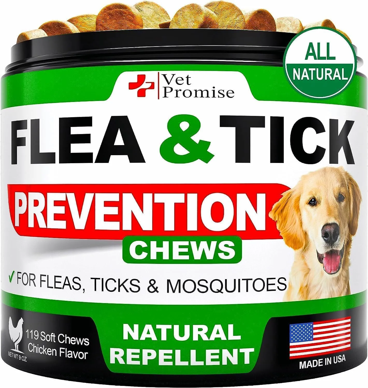 Flea and Tick Prevention for Dogs Chewables - Natural Dog Flea and Tick Control Treatment Chews - Oral Pills Supplement - All Breeds and Ages - Made in USA - Soft Treats