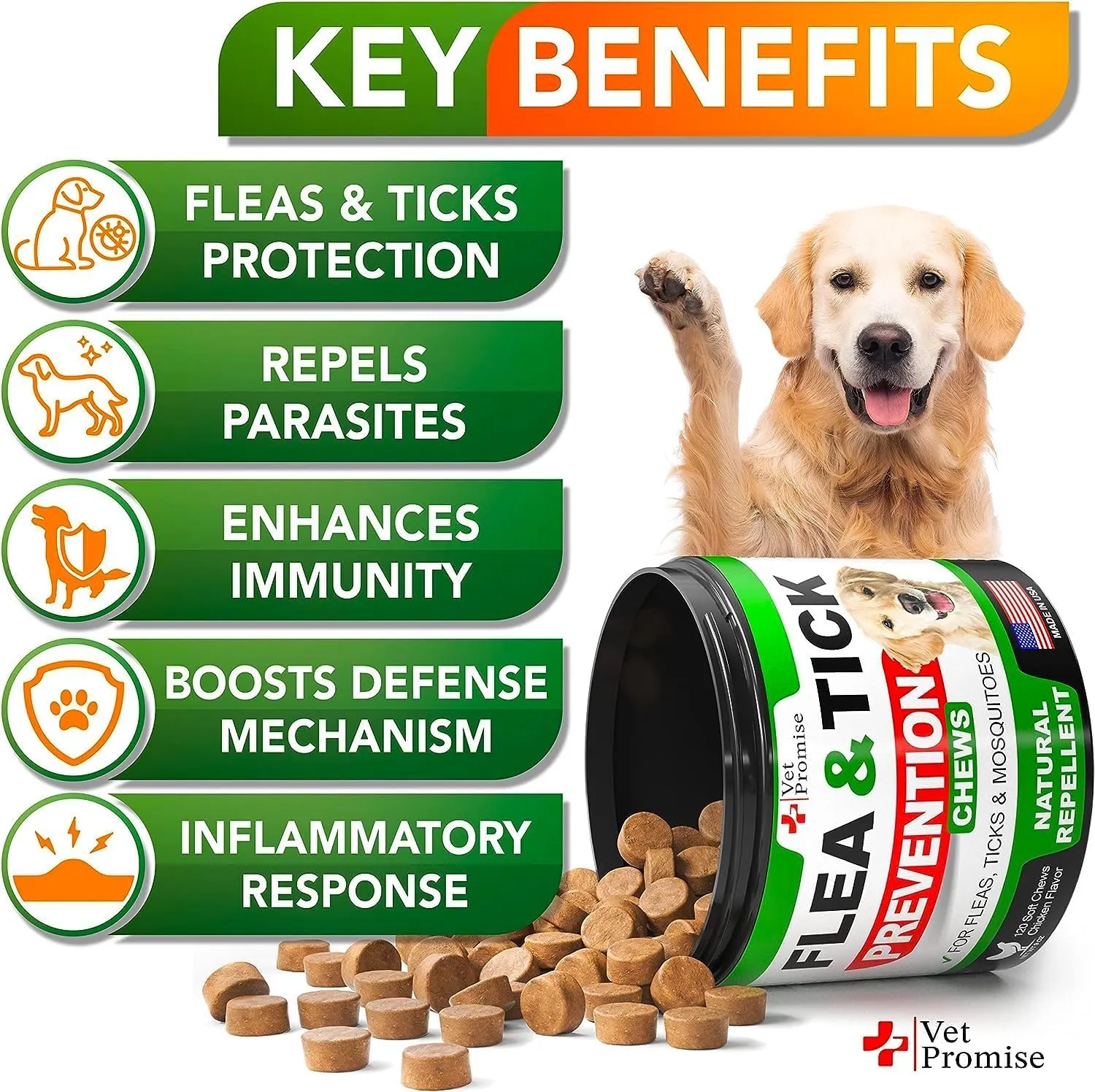 Flea and Tick Prevention for Dogs Chewables - Natural Dog Flea and Tick Control Treatment Chews - Oral Pills Supplement - All Breeds and Ages - Made in USA - Soft Treats