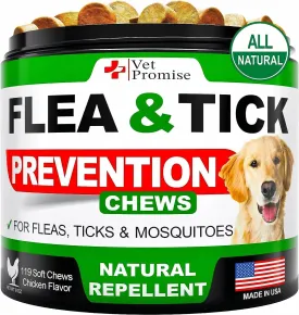 Flea and Tick Prevention for Dogs Chewables - Natural Dog Flea and Tick Control Treatment Chews - Oral Pills Supplement - All Breeds and Ages - Made in USA - Soft Treats