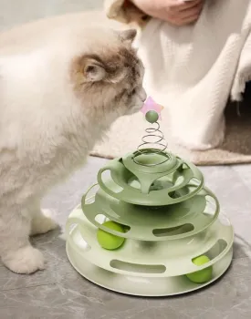 Free-Playing Star Cat Tower (Green), Cute Interactive Cat Toy with Rotating Balls and Shiny Star, Self-Entertainment for Indoor Cats
