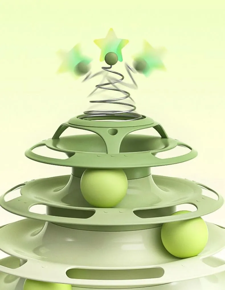 Free-Playing Star Cat Tower (Green), Cute Interactive Cat Toy with Rotating Balls and Shiny Star, Self-Entertainment for Indoor Cats