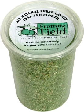 from The Field | Organic Catnip Leaf & Flower Blend for Cats & Kittens | Fresh USA-Grown, Highly Aromatic, Non-Toxic, Eco-Friendly | 3.5 oz Resealable Tub for Long-Lasting Potency & Active Playtime