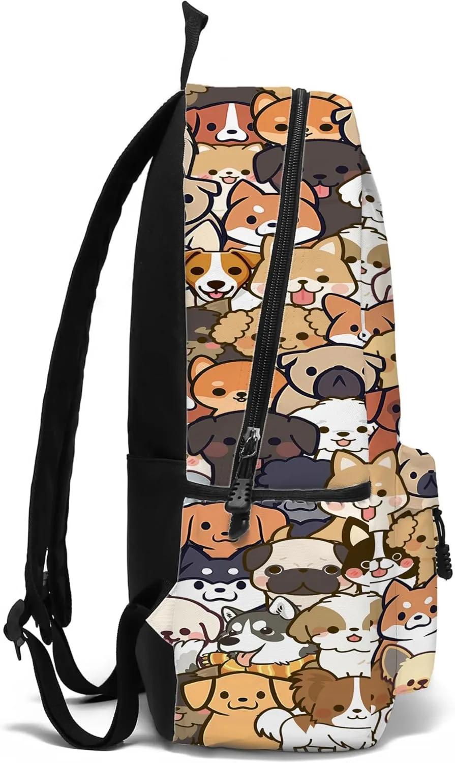 Funny Dog School Backpack for Girls Boys Bookbag, 17 Inch Dog Laptop Backpack, Dogs Animals Theme Back Pack for School Travel Hiking Camping