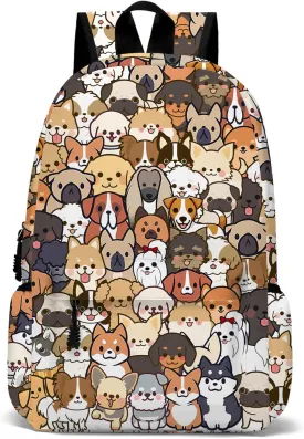 Funny Dog School Backpack for Girls Boys Bookbag, 17 Inch Dog Laptop Backpack, Dogs Animals Theme Back Pack for School Travel Hiking Camping