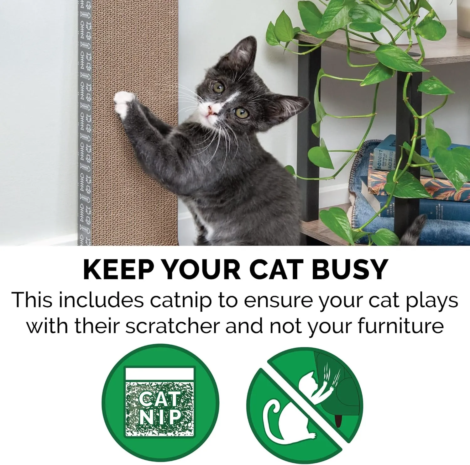 Furhaven 2-Pack Scratching Boards w/ Catnip & Wall-Mounting Hooks for Indoor Cats, Reversible - Wall-Mounted Corrugated Cat Scratchers - Gray/White Print, Standard/2-Pack