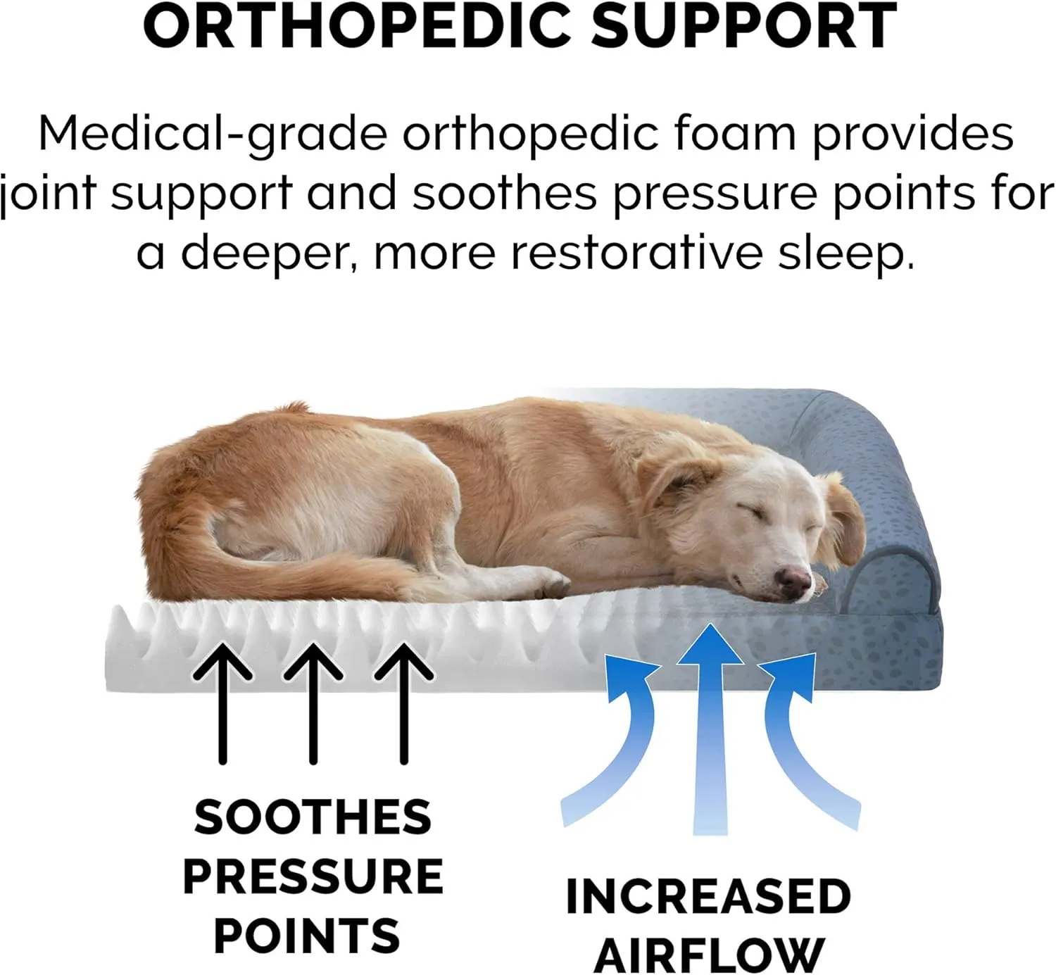Furhaven Orthopedic Dog Bed for Large Dogs w/ Removable Bolsters & Washable Cover, For Dogs Up to 95 lbs - Plush & Almond Print L Shaped Chaise - Blue Almonds, Jumbo/XL