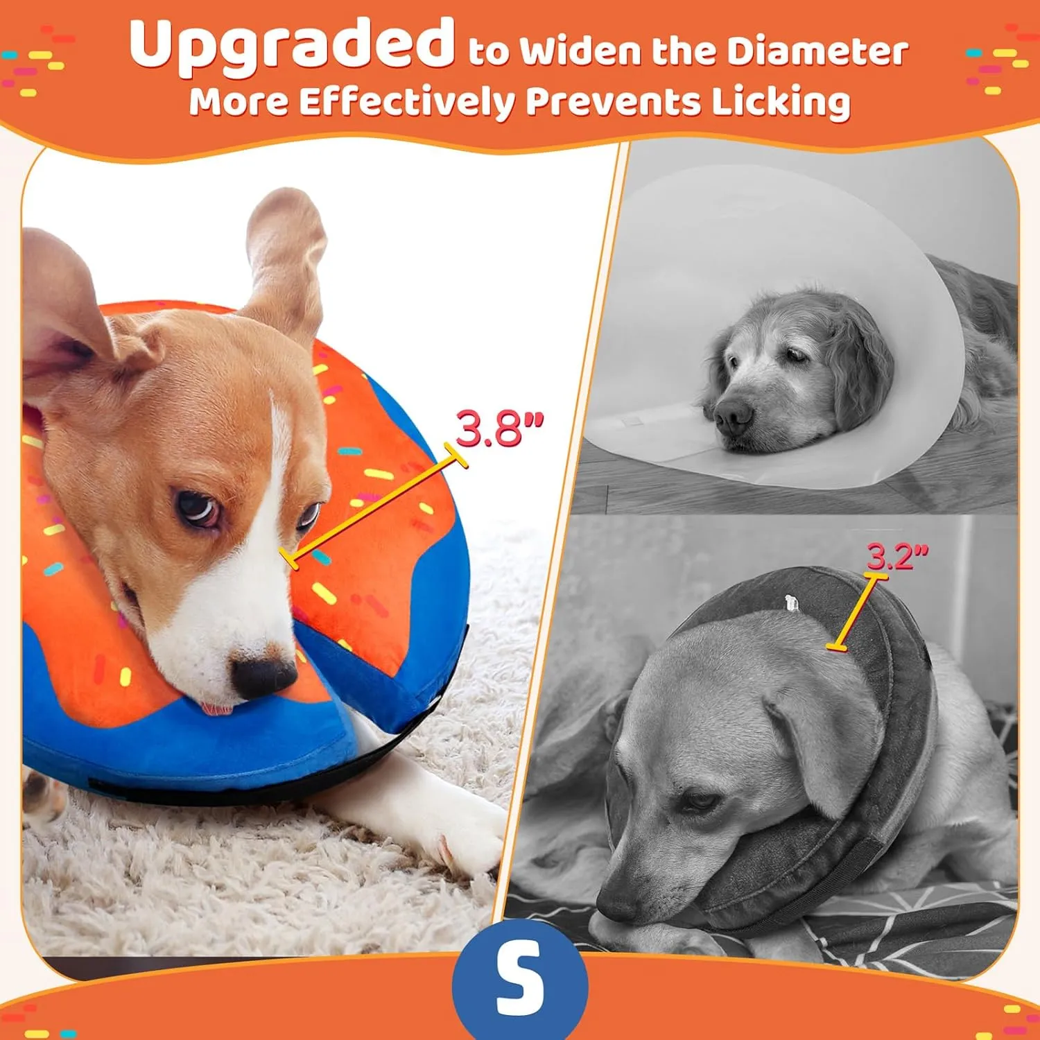 Gimars Inflatable Dog Donut Collar Alternative for Recovery, Soft Dog Neck Pillow - S Neck:5"-8"