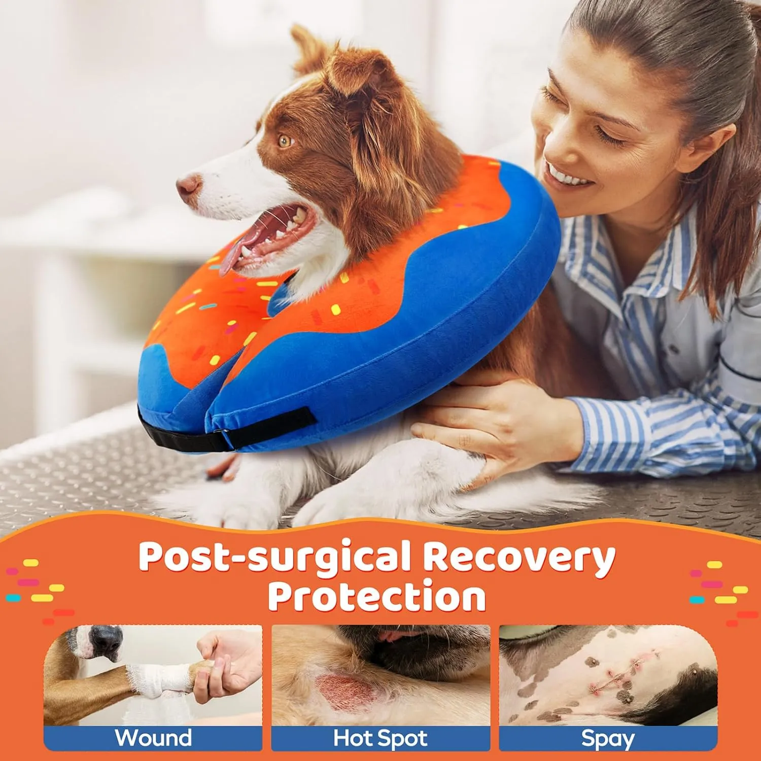 Gimars Inflatable Dog Donut Collar Alternative for Recovery, Soft Dog Neck Pillow - S Neck:5"-8"
