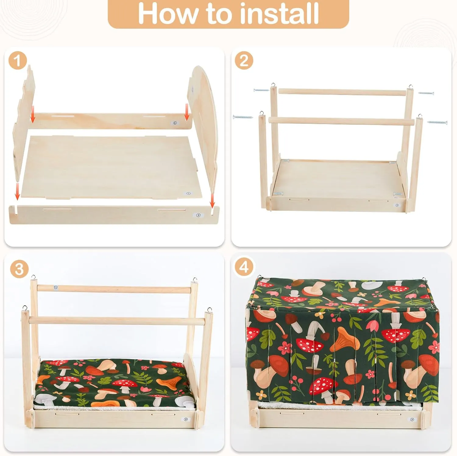 Glittme Guinea Pig Hideout, Wooden Guinea Pig Bed with Waterproof Mat, Durable Rabbit Bed with Door Curtain for Guinea Pig, Rabbit, Ferret, Squirrel, Bunny, Black