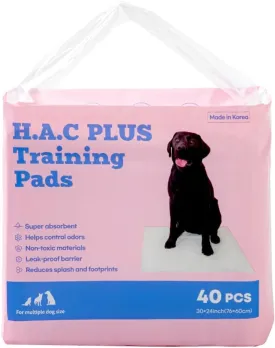 H.A.C PLUS Dog and Puppy Pee Pads with 6-Layer Leak-Proof Design and Quick-Dry & Odor Neutralizer Surface for Potty Training, Super absorbant, X-Large, 30 x 24 Inch - Pack of 40, White, Made in Korea
