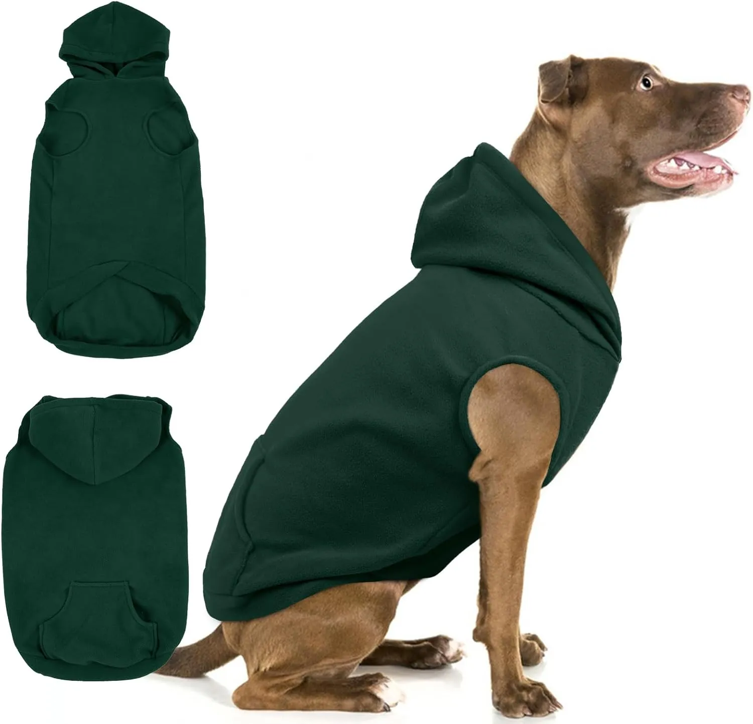 IECOii XXL Dog Hoodie for Extra Large Dog,Fleece Dog Sweatshirt for Large Breed Male Female Dog,Dog Pouch Hoodie Sweater Pet Winter Coat For Large Size Dogs Dog Christmas Sweater for Pitbull,Green,2XL