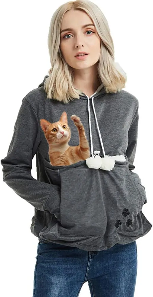 Jomago Womens Pet Carrier Thin Hoodies Kitten Puppy Pouch Shirts Animal Holder Hood Long Sleeve Sweatshirt