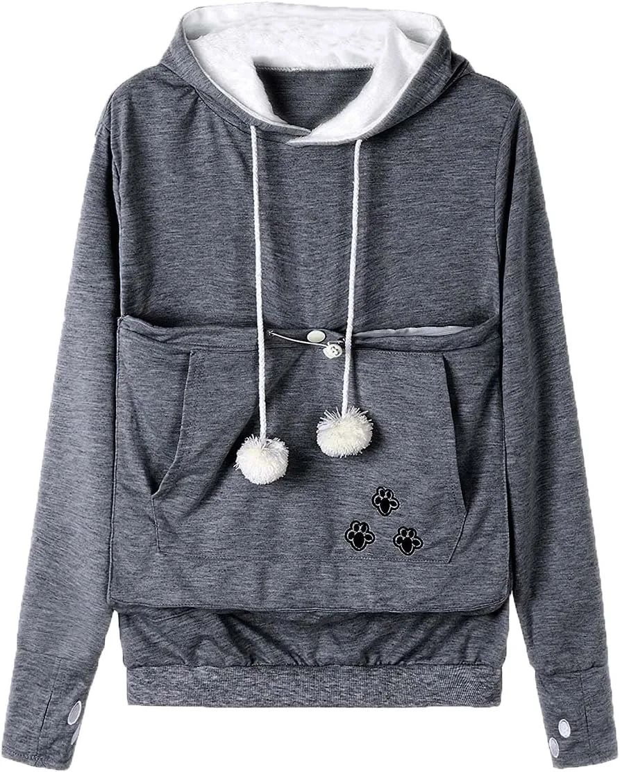Jomago Womens Pet Carrier Thin Hoodies Kitten Puppy Pouch Shirts Animal Holder Hood Long Sleeve Sweatshirt