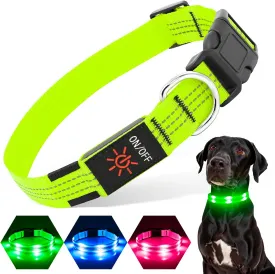 LED Light Up Dog Collars Micro USB Rechargeable, Fully Adjustable & Bright Lighted Glow Dark Dog Collars Light for Small Medium Large Dogs, Safety Dog Light for Night Walking-Green, Large