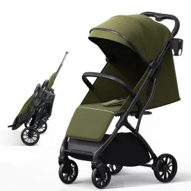 Lightweight Travel Stroller for Toddlers, Compact Fold Baby/Infant Stroller with Telescoping Handle & Cup Holder, Airplane-Friendly, One-Hand Easy Fold, Near Flat Recline Seat, TR18, Green