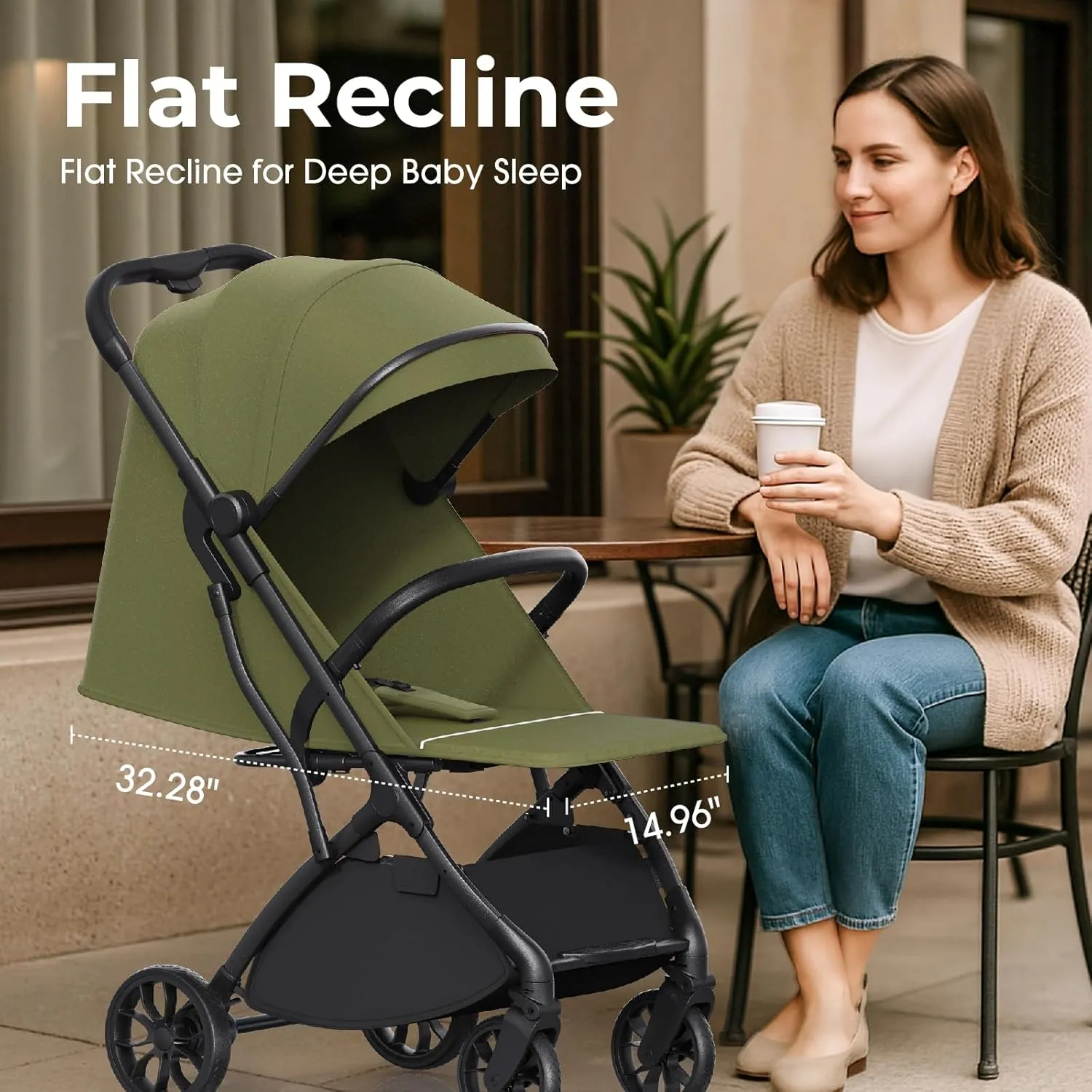 Lightweight Travel Stroller for Toddlers, Compact Fold Baby/Infant Stroller with Telescoping Handle & Cup Holder, Airplane-Friendly, One-Hand Easy Fold, Near Flat Recline Seat, TR18, Green