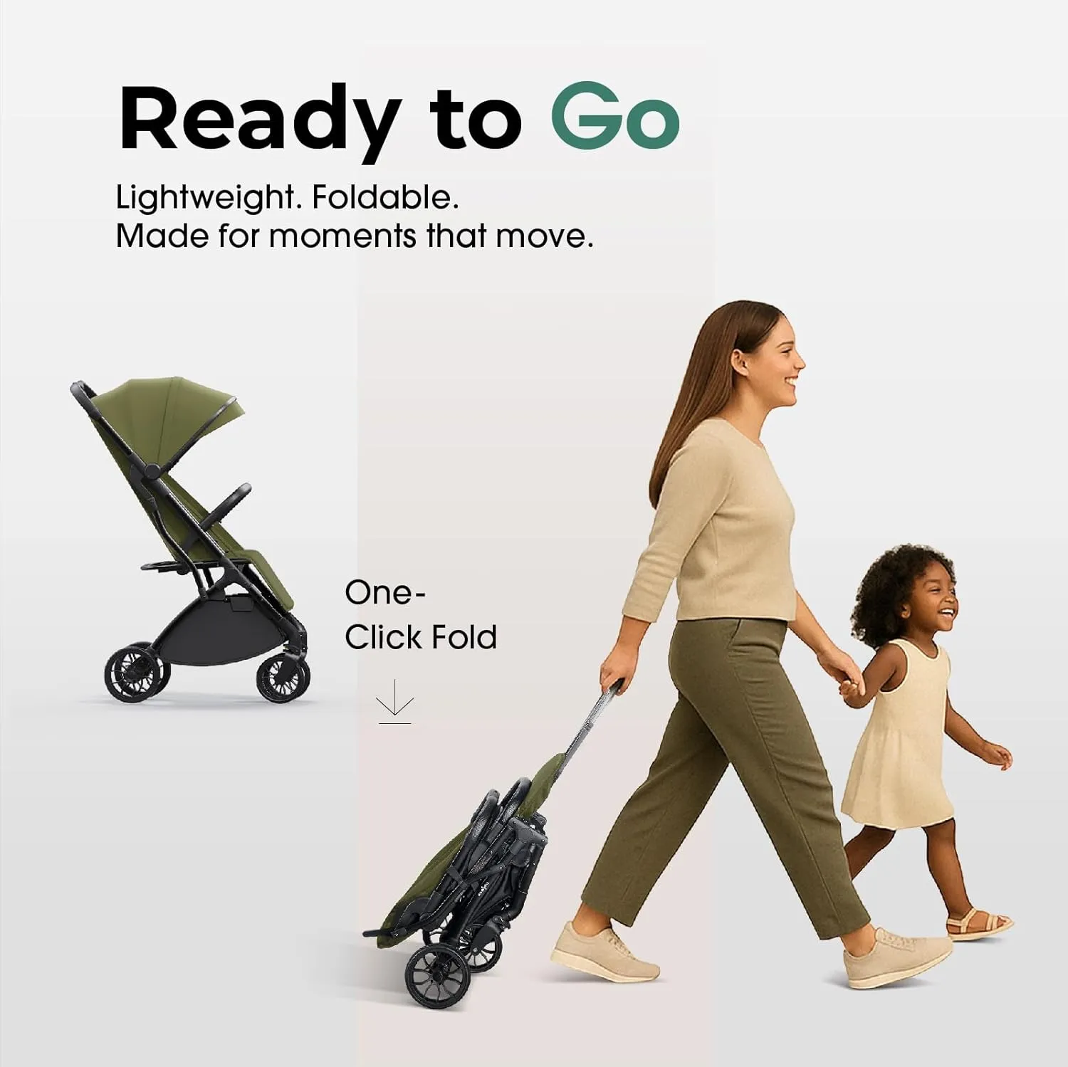 Lightweight Travel Stroller for Toddlers, Compact Fold Baby/Infant Stroller with Telescoping Handle & Cup Holder, Airplane-Friendly, One-Hand Easy Fold, Near Flat Recline Seat, TR18, Green