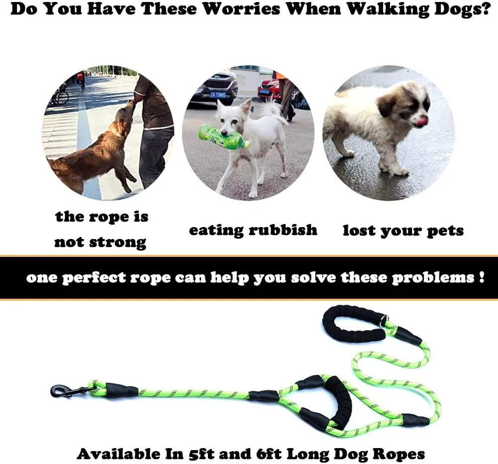 Love Dream Dog Leash 5ft Long with 2 Comfortable Padded Handles, Reflective Threads Double Handles Lead for Control Safety Dog Training Leash for Small Medium Large Dogs (5 FT, Green)