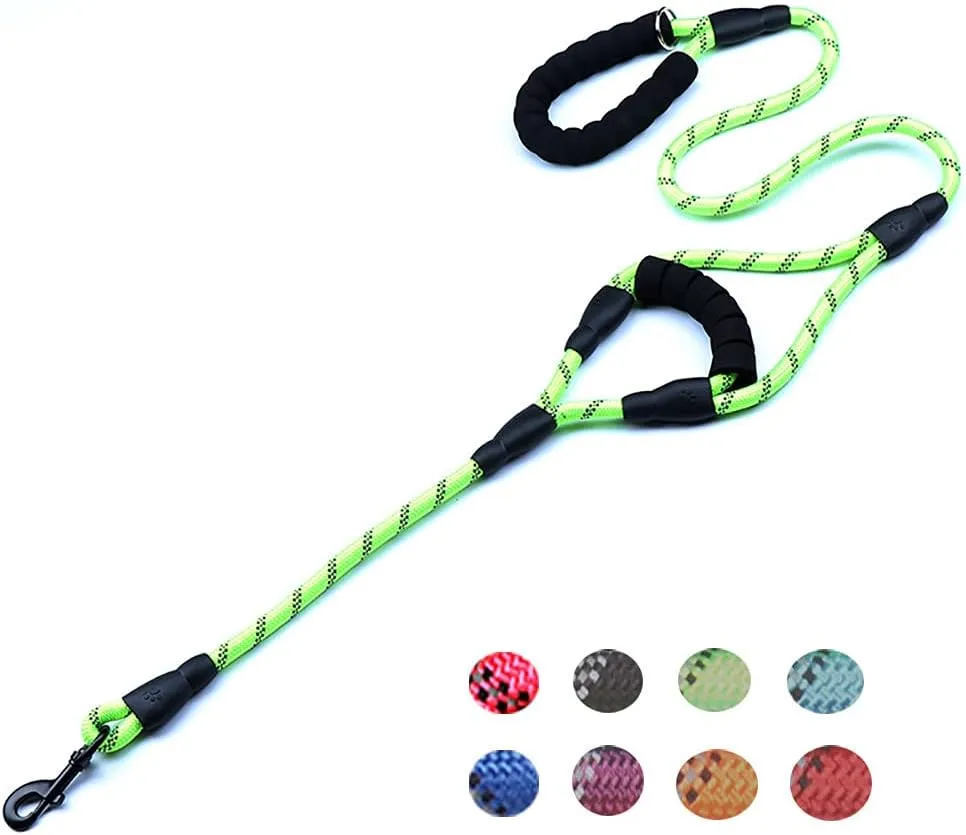 Love Dream Dog Leash 5ft Long with 2 Comfortable Padded Handles, Reflective Threads Double Handles Lead for Control Safety Dog Training Leash for Small Medium Large Dogs (5 FT, Green)