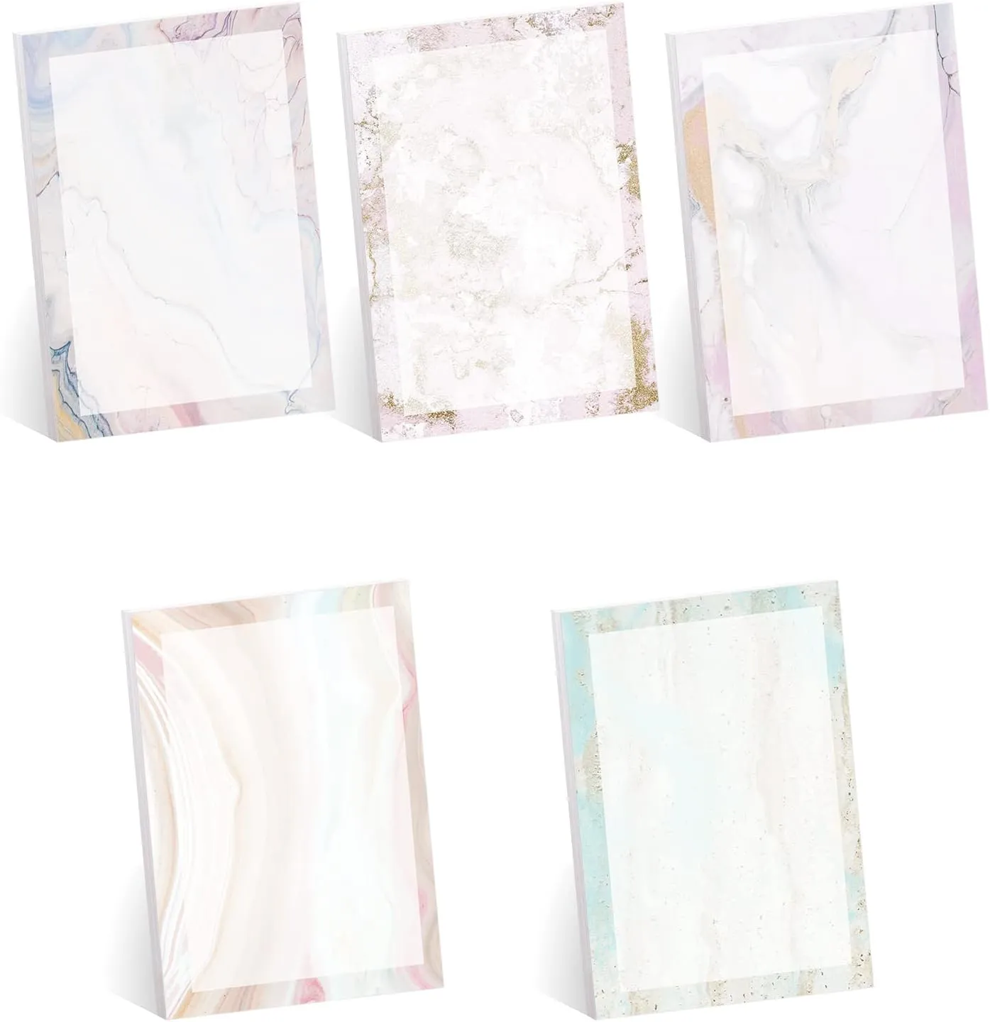 Marble Quartz Sticky Note Pads / 4" x 6" Repositionable Subtle Pastel Sticky Notes / 5 Elegant Designs / 50 Sheets Per Pad Set of 5 / Made in USA