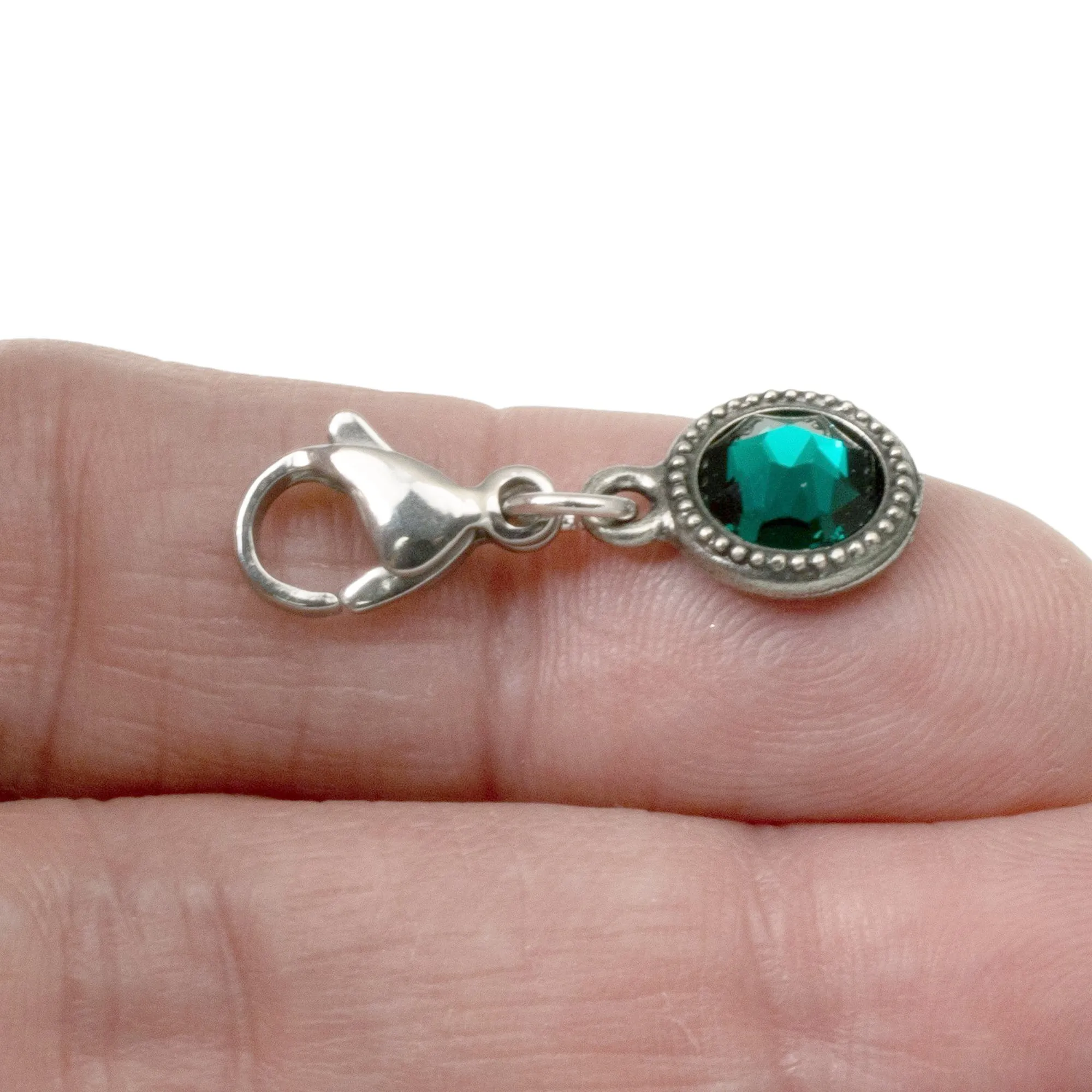 May Birthstone Clip-On Charm, Emerald Green Crystal with Lobster Clasp, Unique Birthday Gift