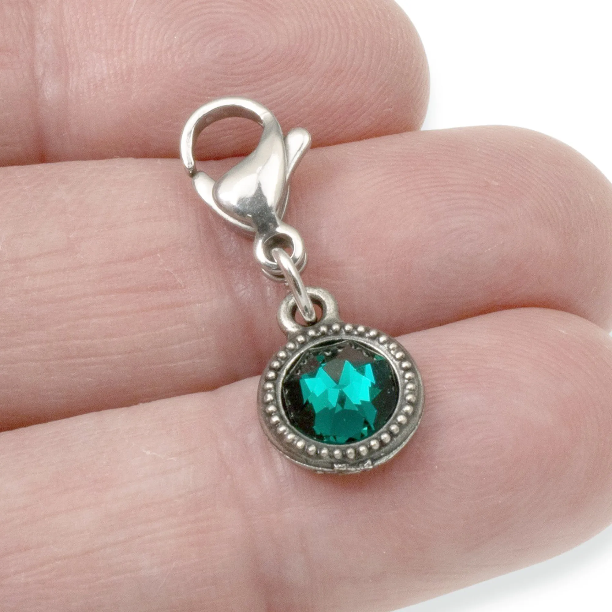 May Birthstone Clip-On Charm, Emerald Green Crystal with Lobster Clasp, Unique Birthday Gift