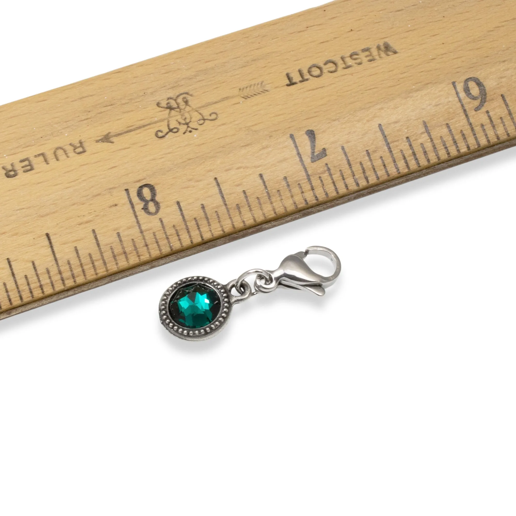 May Birthstone Clip-On Charm, Emerald Green Crystal with Lobster Clasp, Unique Birthday Gift