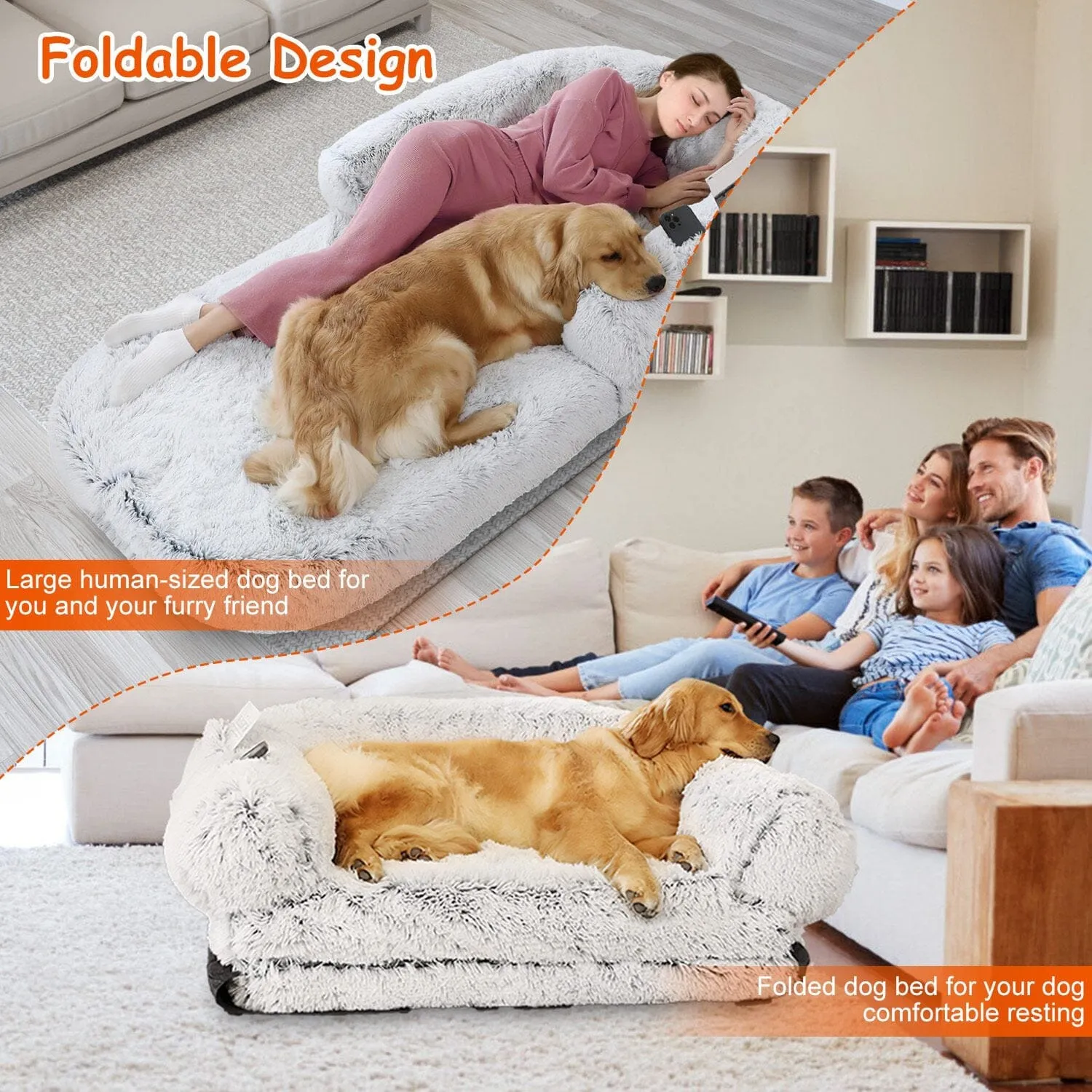 Napping Human-Sized Dog Bed Machine Washable Zipped Removable Cover