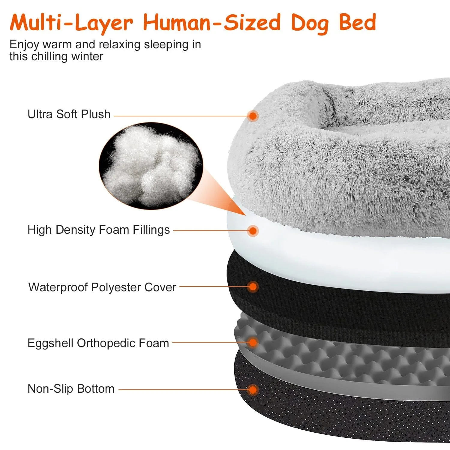 Napping Human-Sized Dog Bed Machine Washable Zipped Removable Cover