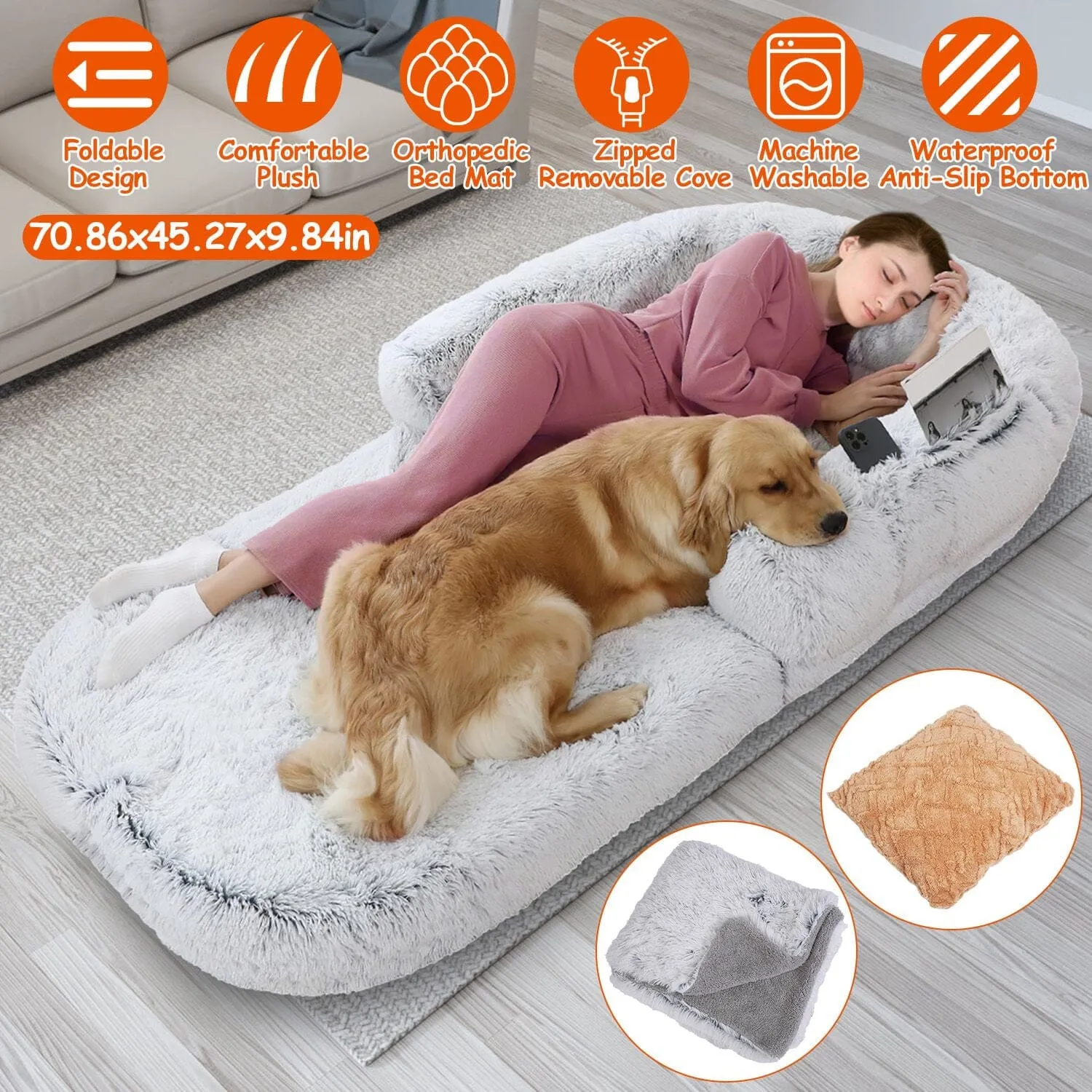 Napping Human-Sized Dog Bed Machine Washable Zipped Removable Cover