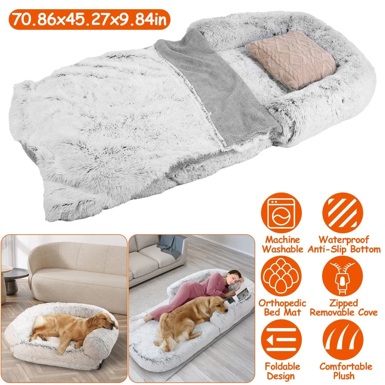 Napping Human-Sized Dog Bed Machine Washable Zipped Removable Cover