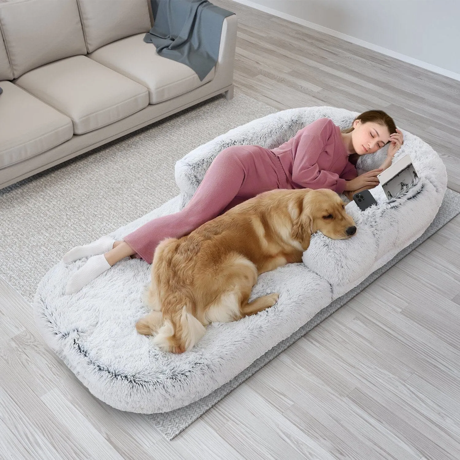 Napping Human-Sized Dog Bed Machine Washable Zipped Removable Cover