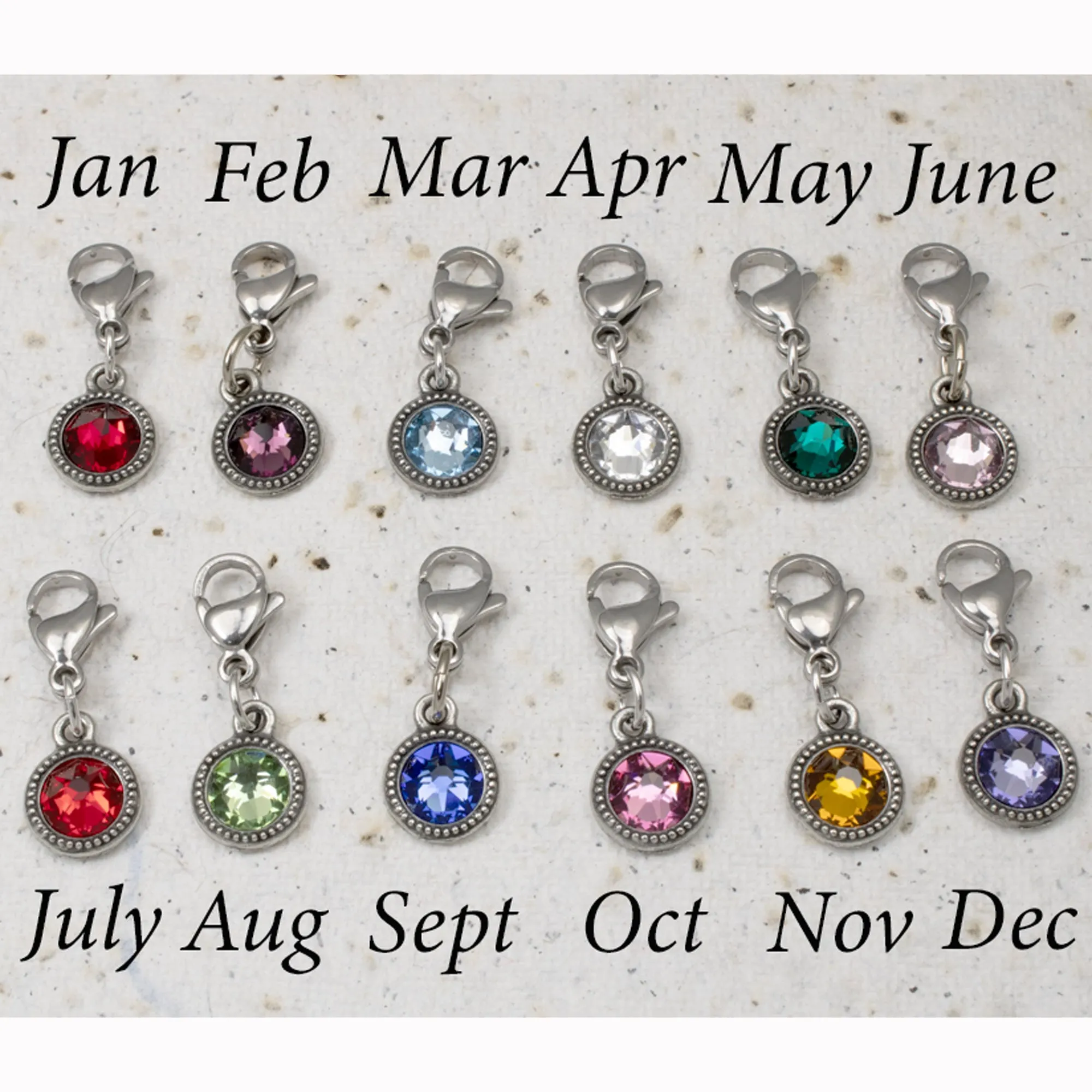 October Birthstone Clip-On Charm, Rose Pink Crystal with Clip-On Design and Lobster Clasp, Unique Present for Birthday, Small Gift Idea