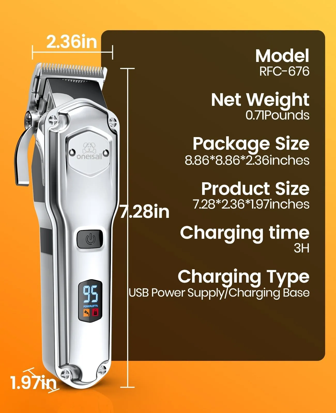 Oneisall 676 Pro Dog Clippers with Detachable Metal Combs