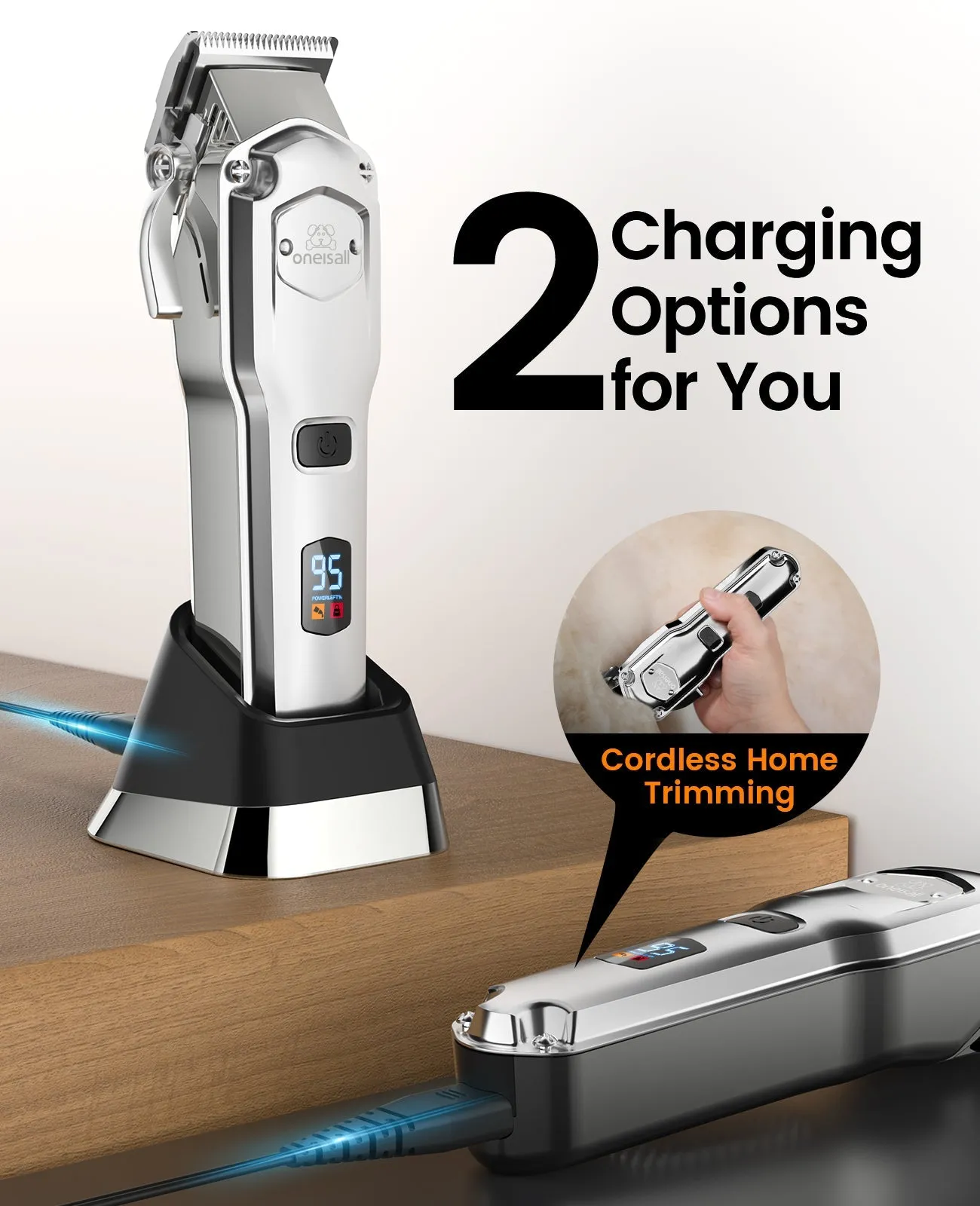 Oneisall 676 Pro Dog Clippers with Detachable Metal Combs