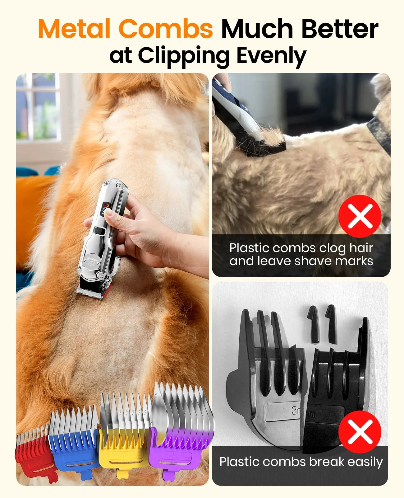 Oneisall 676 Pro Dog Clippers with Detachable Metal Combs