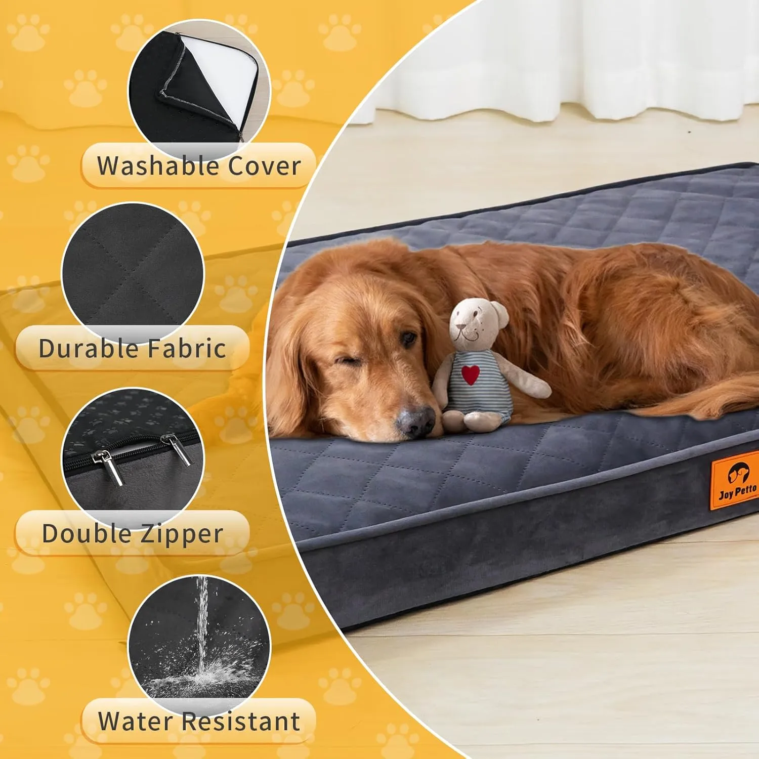 Orthopedic Dog Bed for Medium Dogs - 3" Egg Crate Foam, Waterproof & Machine Washable, Non-Slip Bottom, Ideal for Crate Use, 30x20 Inch, Dark Grey