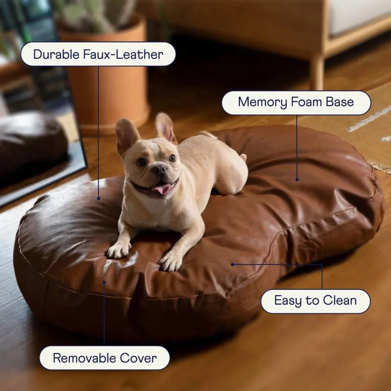 Paw Brands, PupCloud™ Faux Leather Memory Foam Dog Bed, Bourbon