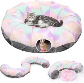 Pawaboo Cat Tunnel with Cat Bed, Spliceable Design, Cool Gradient, Fun Balls, Spacious 35.4in Diameter, Foldable and Lightweight
