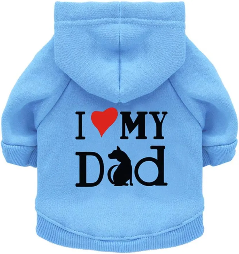 Pet Clothes, Dog Hoodies Shirt I Love My Dad Puppy Sweatshirt for Small Dog Cat (L, Blue)