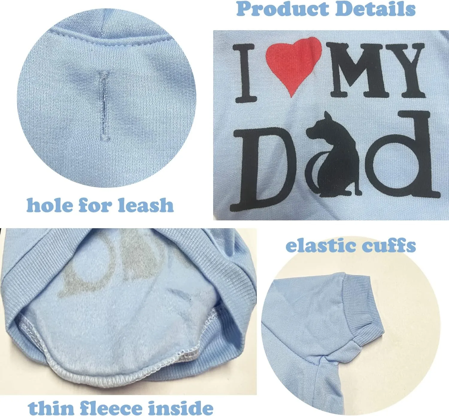 Pet Clothes, Dog Hoodies Shirt I Love My Dad Puppy Sweatshirt for Small Dog Cat (L, Blue)