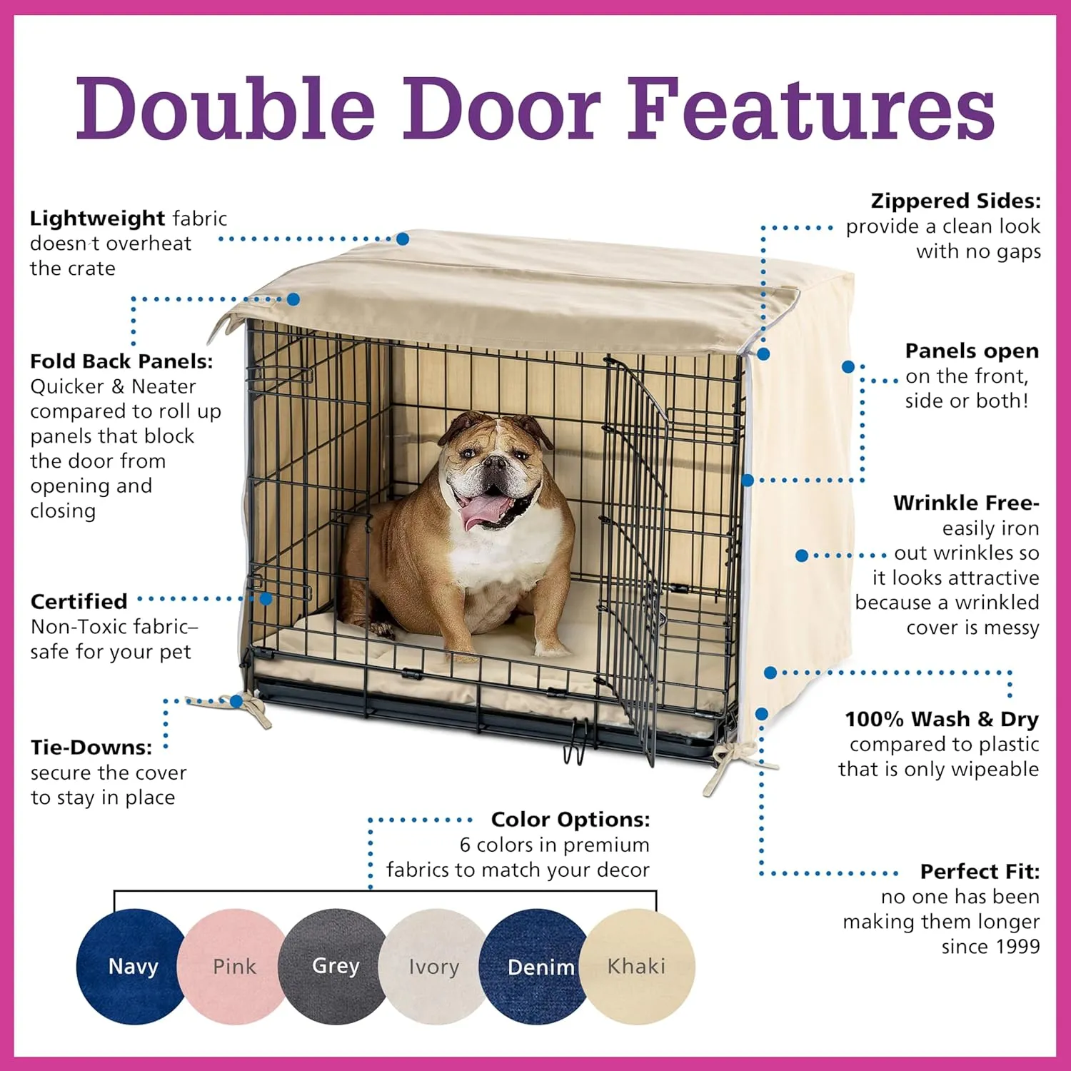 Pet Dreams Dog Crate Cover - Breathable Fabric Kennel Topper for Double-Door Crates, Fits iCrate Dog Cages 18, 24, 30, 36, 42, 48 Inches (Grey, X Large, 42")