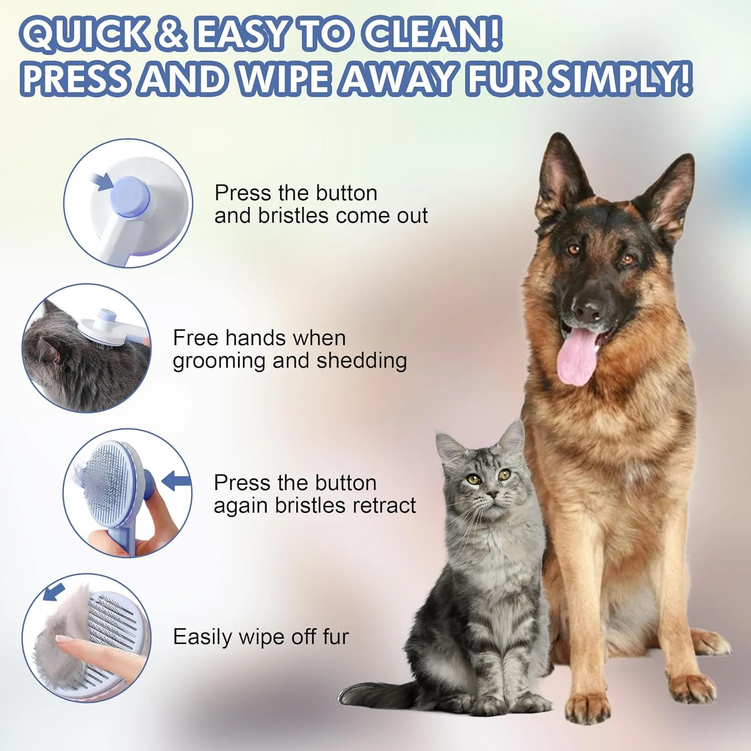 Pet Grooming Brush Kit 7pcs, Cat Brush with Release Button Comb Set for Shedding -Cat Brush&Nail Clippers File Set for Cat Dogs Long matted Haired Pets and Nail Repair(Blue)