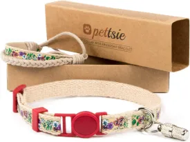 Pettsie Cat Collar Breakaway Safety and Friendship Bracelet, ID Tag Tube, Durable, Comfortable and Soft Cotton for Sensitive Skin, D-Ring for Accessories, Carton Box, Adjustable 7.5-11.5 Inches, Red