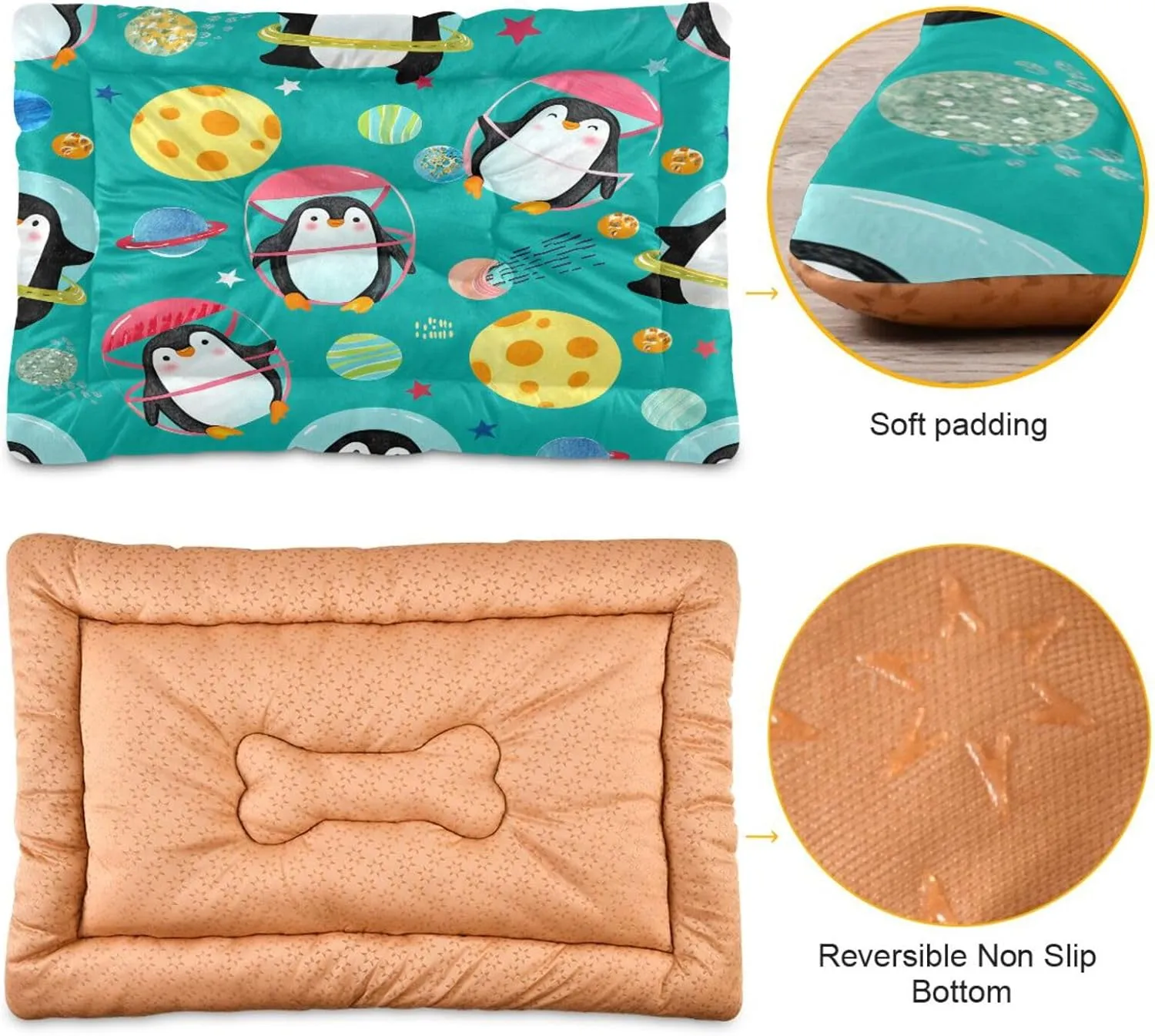 Playful Penguins Outdoor Dog Bed for Small Dogs Washable Waterproof Travel Pet Bed Mat Portable Cat Bed with Non-Slip Bottom for Indoor and Sleeping 36 x 24 Inch